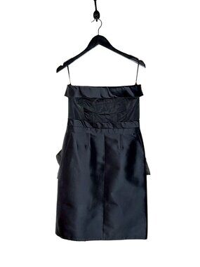 Louis Vuitton Navy Blue Satin Bustier Strapless Bow Dress